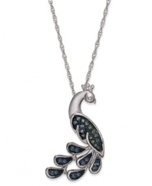 When it comes to your personal style, stand proud. This pendant, set in sterling silver, is radiant with blue and green diamond accents (1/10 ct. t.w.) capturing the look of one of nature's most beautiful creatures. Approximate length: 18 inches. Approximate drop: 1 inch.