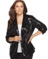 Add shimmer to any outfit with Calvin Klein's sequined plus size jacket-- celebrate the season in style!