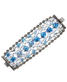 Beautifully beaded. A pretty blue palette defines this stylish multi row bracelet from Kenneth Cole New York. Consisting of faceted glass beading as well as sparkling crystals, it's crafted in silver tone mixed metal. Includes a box tongue closure. Approximate length: 7-1/2 inches.