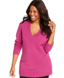 Savor the sumptuous feel of Charter Club's plus size cashmere tunic sweater-- give a gift she'll treasure!