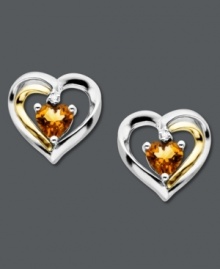 Sweet romance. Petite stud earrings feature heart-shaped citrine (7/8 ct. t.w.) and a diamond accent for extra sparkle. Set in 14k gold and sterling silver. Approximate diameter: 1/2 inch.