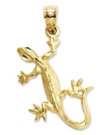 Cold-blooded and chic! This cute, diamond-cut lizard charm makes a lively addition to any charm bracelet or necklace. Crafted in 14k gold. Chain not included. Approximate length: 9/10 inch. Approximate width: 7/10 inch.