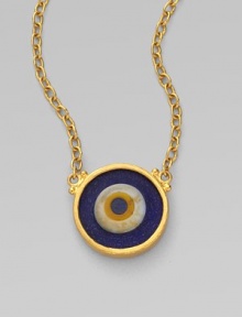 From the Evil Eye Collection. An evil eye of murano glass, richly framed in 24k gold, wards off negativity while looking divine.24k gold Murano glass Adjustable chain length, about 16-18 Diameter, about ½ Pelican clasp Imported