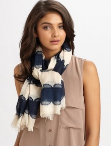 Lace stripes and that unmistakable logo detail this soft scarf with eyelash fringe hem.35 X 73ViscoseDry cleanImported