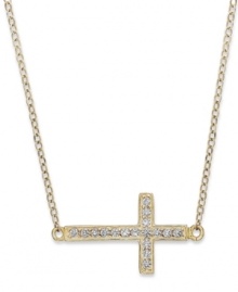 A beautiful cross to bear. Studio Silver's necklace and cross pendant, set in 18k gold over sterling silver, dazzle with cubic zirconia accents only adding to the lustrous effect. Approximate length: 18 inches. Approximate drop width: 3/4 inch. Approximate drop length: 1/2 inch.