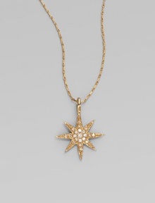 Dazzle in this sparkling piece with a diamond encrusted starburst pendant on a 14k gold chain. Diamonds, .12 tcw14k goldLength, about 16Pendant size, about 1L X ¾ WSpring ring closureMade in USA 