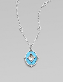 From the Oasis Collection. A gorgeous design of textured sterling silver punctuated by oval-shaped turquoise, luminous white sapphires, and crystal, suspended from a delicate chain.Turquoise, white sapphire, crystal Sterling silver Pendant length, about 1 Chain length, about 17 Imported