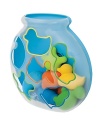 Sort six friendly squirtres into their own color-coded cut outs in the fishbowl. Then, simply spin to dump them out for squirt-time fun. Fishbowl floats or sticks on the wall with suction cup.