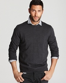 A true classic in premium merino wool, this uncommonly soft crewneck sweater brings refinement and polish to your wear-anytime wardrobe.