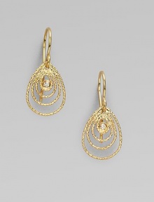 A stunning 18k gold design featuring graduated teardrop shapes with a dazzling diamond center. 18k goldDiamonds, .4 tcwLength, about 1Hook backMade in Italy 