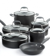 Equip your kitchen with all the basic cookware you'll need, in a quality preferred by professional chefs. Set includes two saucepans for whisking homemade sauces or cooking your morning oatmeal, a big stock pot for soups, stews or boiling pasta, two skillets and a sauté pan, perfect for one dish meals. Lifetime Limited Warranty.