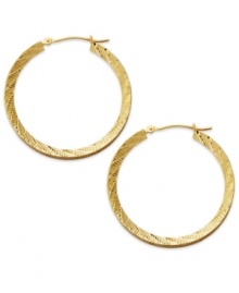 Lovely and luxe, these 14k gold wheat hoops complement any look. Each diamond-cut earring secures with a lever backing. Approximate diameter: 1-1/4 inches.