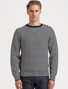 A wardrobe essential for stylish weekends, this crewneck style expresses a nautical feel with signature stripes and button detail at the shoulder.CrewneckWoolDry cleanImported