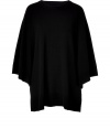 Black cashmere boxy sweater from Michael Kors -Bring your style A-game in this vibrant cashmere top - Relaxed silhouette, poncho style, draped sleeve, side slits - Wear with slim jeans, platforms heels, and an oversized satchel