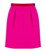 Finish your look on an impossibly feminine note with Tara Jarmons fuchsia pleated wool skirt, perfect for showcasing breezy tops and statement accessories - Hidden back zip, contrast grosgrain waistline with flat bow detail, full skirt - Style with romantic silk blouses and platform pumps