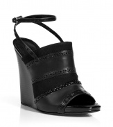 Classic with an edgy twist, these Proenza Schouler wedge sandals bring new-season flair to your look -Peep-toe, mixed leather and cotton front panels, ankle strap with buckle closure, high wedge heel - Style with a pencil skirt, a button down blouse, and a bold shoulder blazer