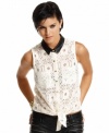 A faux-leather collar plus dainty lace create the chicest interplay of tough and sweet on this top from Material Girl.