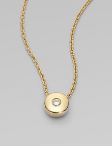 This delicate chain of 18k yellow gold features a sliding pendant richly punctuated by a sparkling diamond.Diamond, 0.07 tcw 18k yellow gold Pendant diameter, about ¼ Chain length, about 16 Lobster clasp Imported