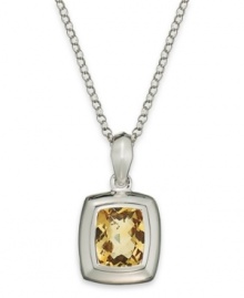 A touch of sunshine. This pretty pendant features a chic cushion shape that highlights a citrine stone (5 ct. t.w.) bezel set in sterling silver with a matching chain. Approximate length: 18 inches. Approximate drop: 1/2 inch.