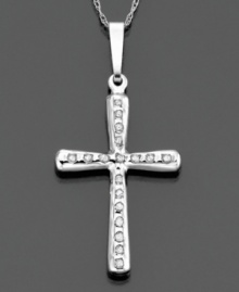 Let your faith shine. Cross pendant with diamond accents in 14k white gold. Approximate drop: 1-1/4 inches.