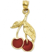 Sweet and stylish! This brightly-colored red enamel cherries charm infuses your look with a drop of color. Crafted in 14k white gold. Chain not included. Approximate length: 1 inch. Approximate width: 1/2 inch.