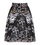 Take on this seasons penchant for prints with Vassilisas fantastical feather print pleated silk skirt - Hidden side zip, button closures, pleated - Feminine flared fit, falls to the knee - Team with modern micro knits and jet black patent leather pumps