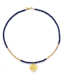 THE LOOKBeaded designHeart pendantLapis and pyrite stones22k goldplated vermeil sterling silver charm accentsLobster claspTHE MEASUREMENTLength, about 16ORIGINMade in USA of imported materials