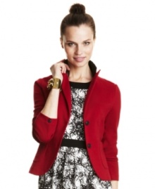 Layer your fave fall styles with Kensie's ponte jacket, accented by on-trend elbow patches!