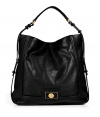 Detailed with a logo-engraved turnlock closure, Marc by Marc Jacobs black leather hobo lends just the right dose of ladylike to your look - Front turnlock hardware, single hobo strap, inside zippered back wall pocket, 2 front wall slot pockets - Sling over your shoulder for work, school, or weekend shopping trips