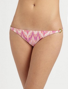 A classic swim design featuring an irresistible pastel print and glamorous gold hardware. This bottom also offers a flawless fit, thanks to the right amount of stretch.Stretch comfortGold hardware on hipsFully lined80% nylon/20% Lycra®Hand washMade in USA of imported fabric Please note: Bikini top sold separately. 