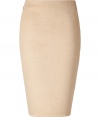 Ultra-stylish beige pencil skirt - Turn up the volume with this luxe camel hair pencil skirt  - Flattering sleek silhouette and versatile neutral color - Style with a sheer blouse, stockings, and platform ankle booties for daytime chic - Wear with a tie-neck blouse, opaque tights, and heels