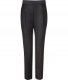 Elegant pants cut from charcoal gray wool-cashmere blend - Features Jil Sander simplicity with slim, straight legs and collar - Pleats and a hint of Spandex flatter the figure - Side zip closure and side pockets - Pair with a blouse and matching blazer or with a thin cashmere sweater