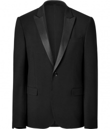 Elegant blazer in a subtle, black rayon and nylon blend - Classic look in a tuxedo style - With glamorous satin lapels, cut deep and narrow - Dreamy single breasted style with flap pockets, chest pocket, narrow sleeves, accentuated shoulders - Nice slim fit, comfortable and supple, thanks to the spandex content - Wear on festive, classy occasions