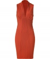 With its rich autumnal hue and modern pintuck detailing, Catherine Malandrinos copper sheath dress is a contemporary choice for both work and cocktails alike - Deep V-neckline, sleeveless, pleated bust, pintucked waist and front panel, hidden side zip - Form-fitting - Team with an oversized blazer and flawless pumps