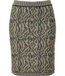 Chic knitwear gets a modern textural remix in Veronique Leroys beige and marine skirt, perfect for finishing fashion-forward lady-chic looks - Ribbed trim - Pair with a crisply tailored tops and platform pumps