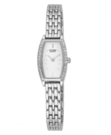 Crystals add beautiful sparkle to the clean lines of this watch by Citizen.