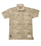 Set your weekend wardrobe to neutral with this cool camo polo shirt from Cavi. (Clearance)