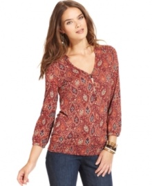 An allover paisley print makes this Lucky Brand Jeans top perfect for adding a bit of boho flair to your fall look!