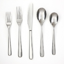 This classically styled, 45-piece flatware set includes 8 each of the following: dinner forks, dinner knives, dinner spoons, teaspoons and salad forks as well as a 5 piece hostess set.