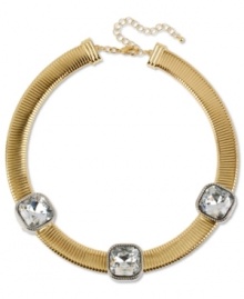 Style worth flaunting. Haskell's chic collar necklace features three faceted crystal stones placed upon a gorgeous golden chain. Crafted from gold tone mixed metal. Approximate length: 16 inches + 3-inch extender. Approximate drop: 3/4 inch.