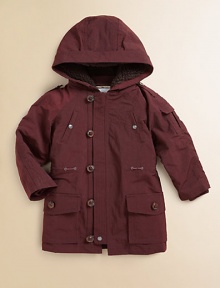 This wonderfully warm, smartly detailed parka has a removable quilted lining that functions as a separate jacket when your young man wishes.Plush sherpa-lined hoodShoulder epaulettesButton and zip front closeDrawstring waistPocket on one sleeveFront patch flap pocketsDiamond quilted inner zip jacket with knit trimFully linedPolyester/nylonMachine washImported Please note: Number of buttons may vary depending on size ordered. 