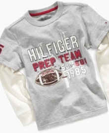 Your little quarterback will love this awesome layered football tee from Tommy Hilfiger.