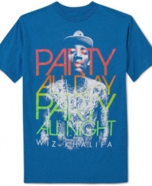 Turn it up. Let this Wiz Khalifa graphic tee from American Rag get you in the mood to party.