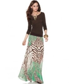 Lighten up with an on-trend, airy version of the classic maxi skirt. Andrew Charles mixes wild prints together for a unique look!