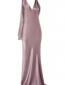 Luxurious halterneck dress in fine antique pink silk - soft, wonderfully flattering material - sexy, slim Hollywood cut - with gathered V-neck top and low cut back, sleeveless - glamorous spiral draping - lightly swaying, floor-length skirt - elegant, feminine antique pink - works with pearls, diamonds (rhinestones), gold - a modern classic that can be worn forever, makes a hammer figure - wear exclusively with sandals