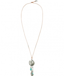 With a stylish Navajo-inspired motif, this boho-chic necklace from Ben-Amun is a new season must-have - Silver-plated pendant with fringe detail and turquoise, leather chain - Pair with denim cut offs, a billowy blouse, and fringe ankle boots