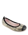 A glam, grown-up look for your little princess. Leather ballet flat with two toned trim and toe detail in snakeskin print.