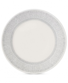 Effortlessly chic, the Simplicity salad plate by Vera Wang Wedgwood features a minimalist shape in casual porcelain lined with neutral gray and cream.