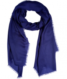 With a heavier weight cashmere and contemporary fringed edges, Jil Sanders French blue scarf is a luxe way to polish your look - Allover fringed edges - Wear over a leather jacket, white button-down and tailored ankle trousers