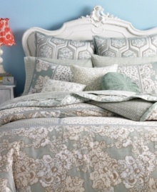 Style&co. brings you more chic ways to mix and match with the Pastiche reversible comforter set, featuring a patchwork prints on the face and a geo design on the reverse. Finished with solid sage trim. (Clearance)